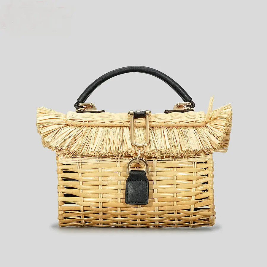 

New Women House Style Handmade Rattan Pastoral Wind Beach Holiday HouStraw Handbag Female Fashion One Shoulder Diagonal Span Bag