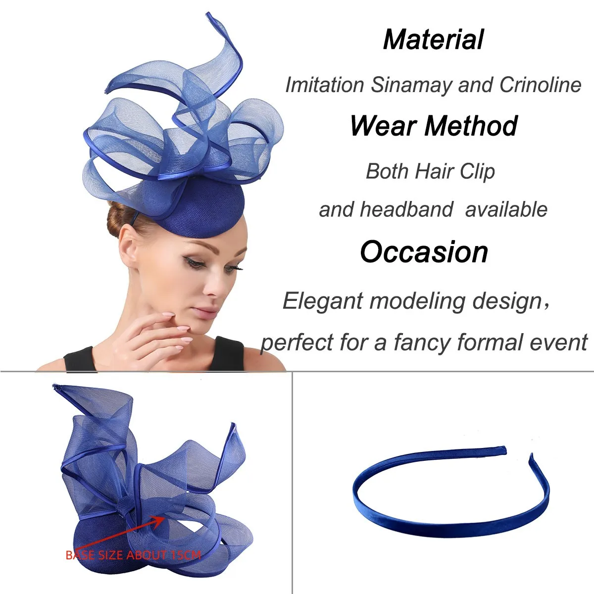 New Ladies Royal Blue Bridal Derby Pillbox Hats With Bowknot Flower Imitation Sinamay Hat Women Wedding Hair Accessories SYF774 6