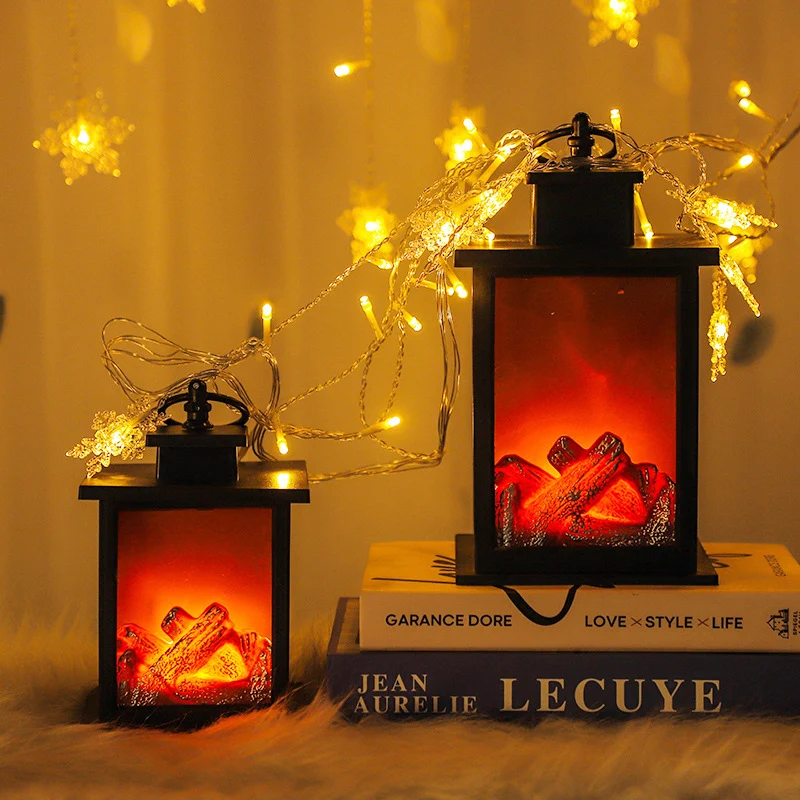 Lanterne Cheminée LED Sans Flamme – Réaliste, Décorative, Pile – Résine