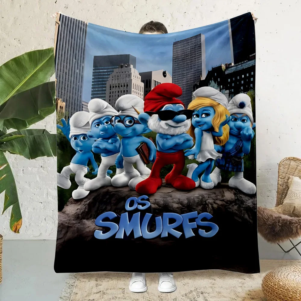 Hot Anime Cartoon Smurfs Printed Blanket Picnic Blankets Warm Blanket Soft and Comfortable Blanket Home Travel Birthday Gift 5