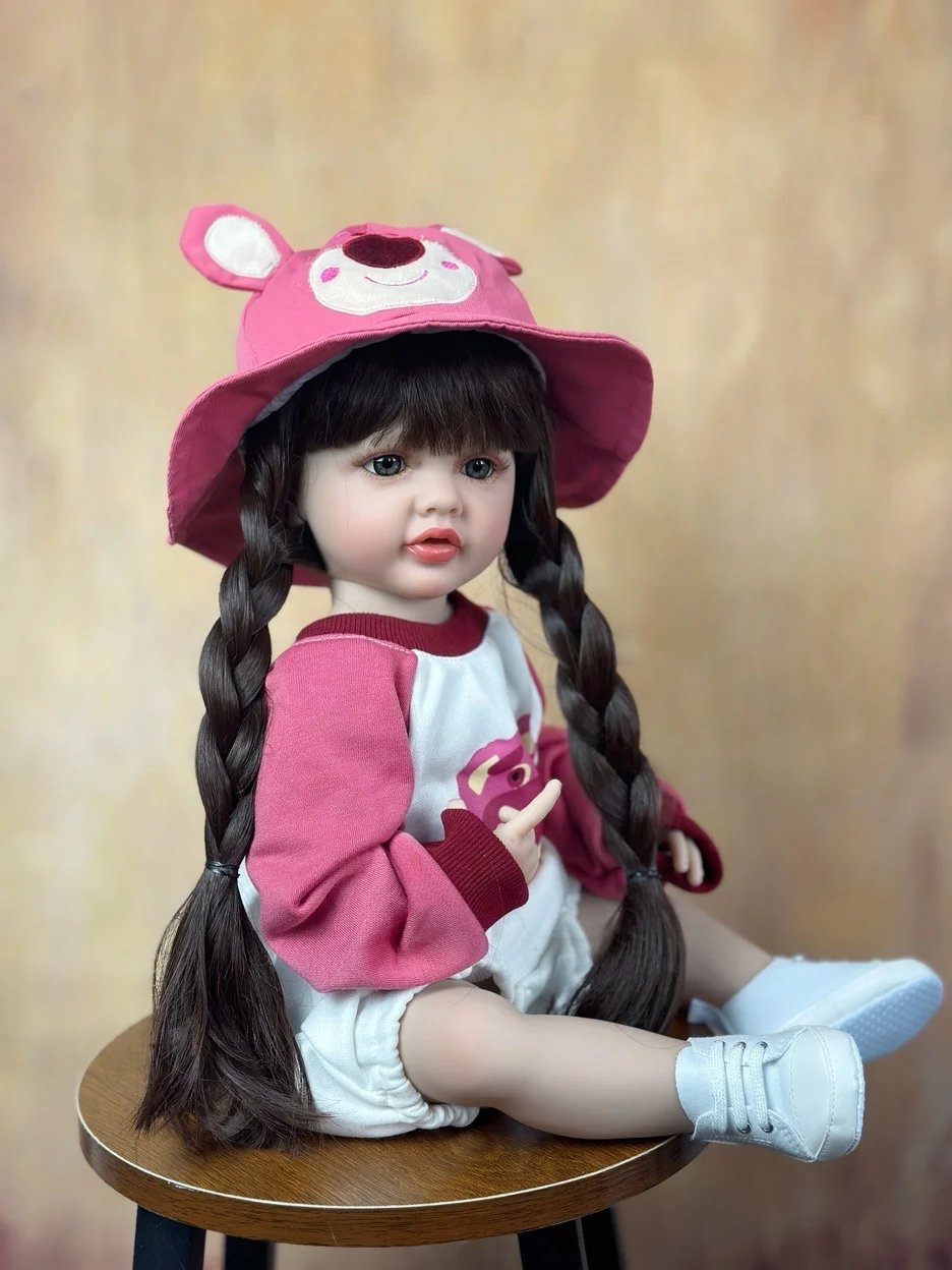 BZDOLL Realistic Lifelike Reborn Baby Girl Full Silicone Body Doll With Long Hair 55 CM 22 Inch Princess Toddler Bebe 4