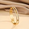 Luxury Crystal Hollow Roman Numeral Bracelets For Women Men Stainless Steel Unisex Bangle Fashion Classic Jewelry Accessories 2