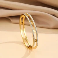 Luxury Crystal Hollow Roman Numeral Bracelets For Women Men Stainless Steel Unisex Bangle Fashion Classic Jewelry Accessories 2