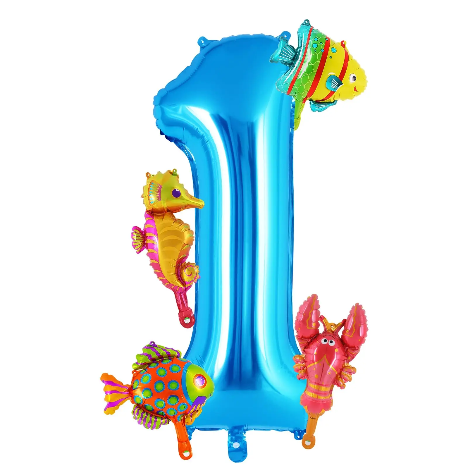 5-teiliges Mini-Luftballon-Set mit Meerestieren, 32 Zoll, blaue Zahlenballon, Oktopus, Seepferdchen, Fisch, Folienballons für Kindergeburtstagsparty-Dekorationen – Detail 3