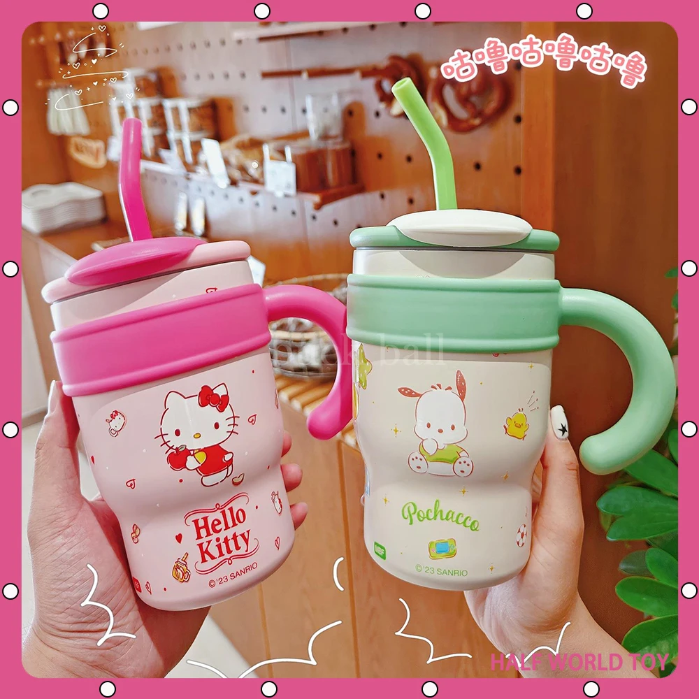 

Изолированная бутылка для воды Sanrio, 1200 мл, милая фигурка Hello Kitty, вместительный соломенный термос, чашка «Моя Мелодия», мультяшная детская чашка, подарок