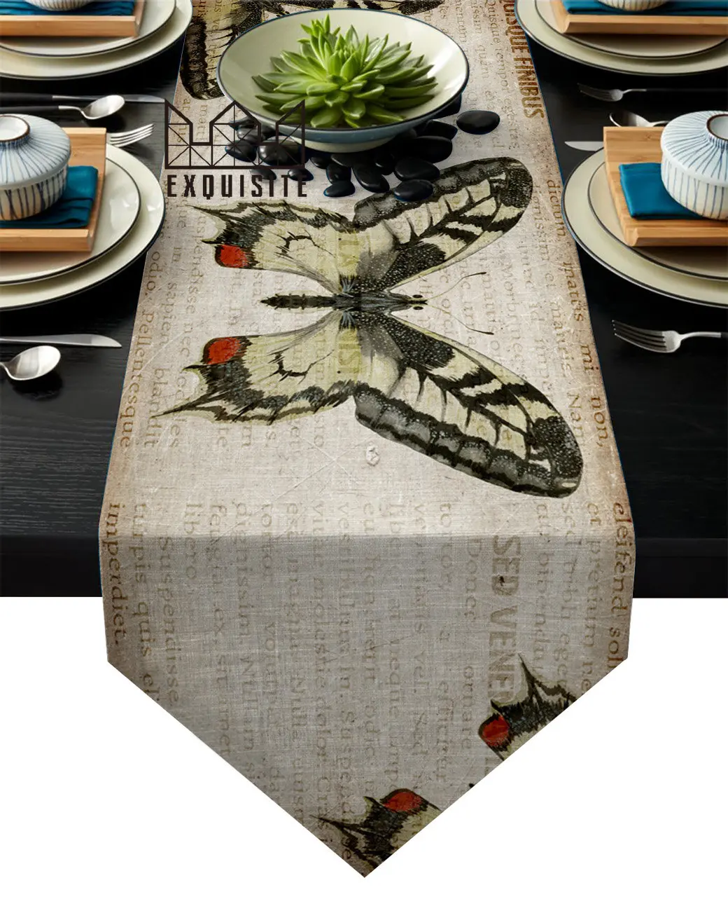 Retro Butterfly Newspaper Modern Table Runners High Precision Table