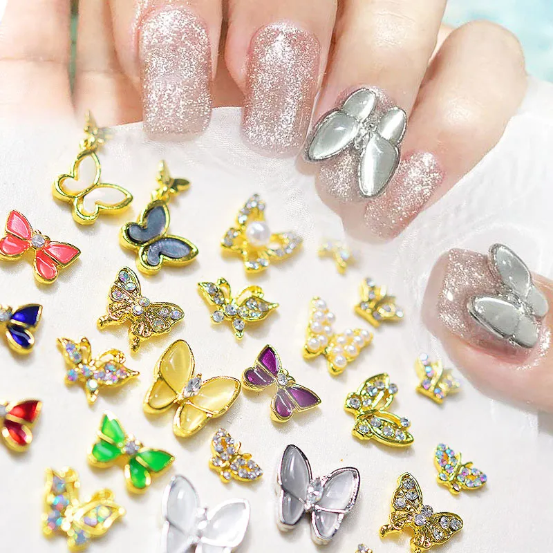 Rhinestones Nails 3d Butterflies  Rhinestone Butterfly Nail Charm - 10pcs  Nail Art - Aliexpress