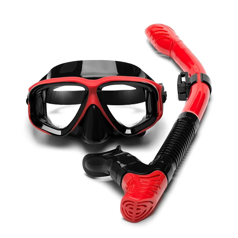 

Tempered glass silicone diving face mirror breathing tube set equipped with myopia swimming goggles, learning snorkeling