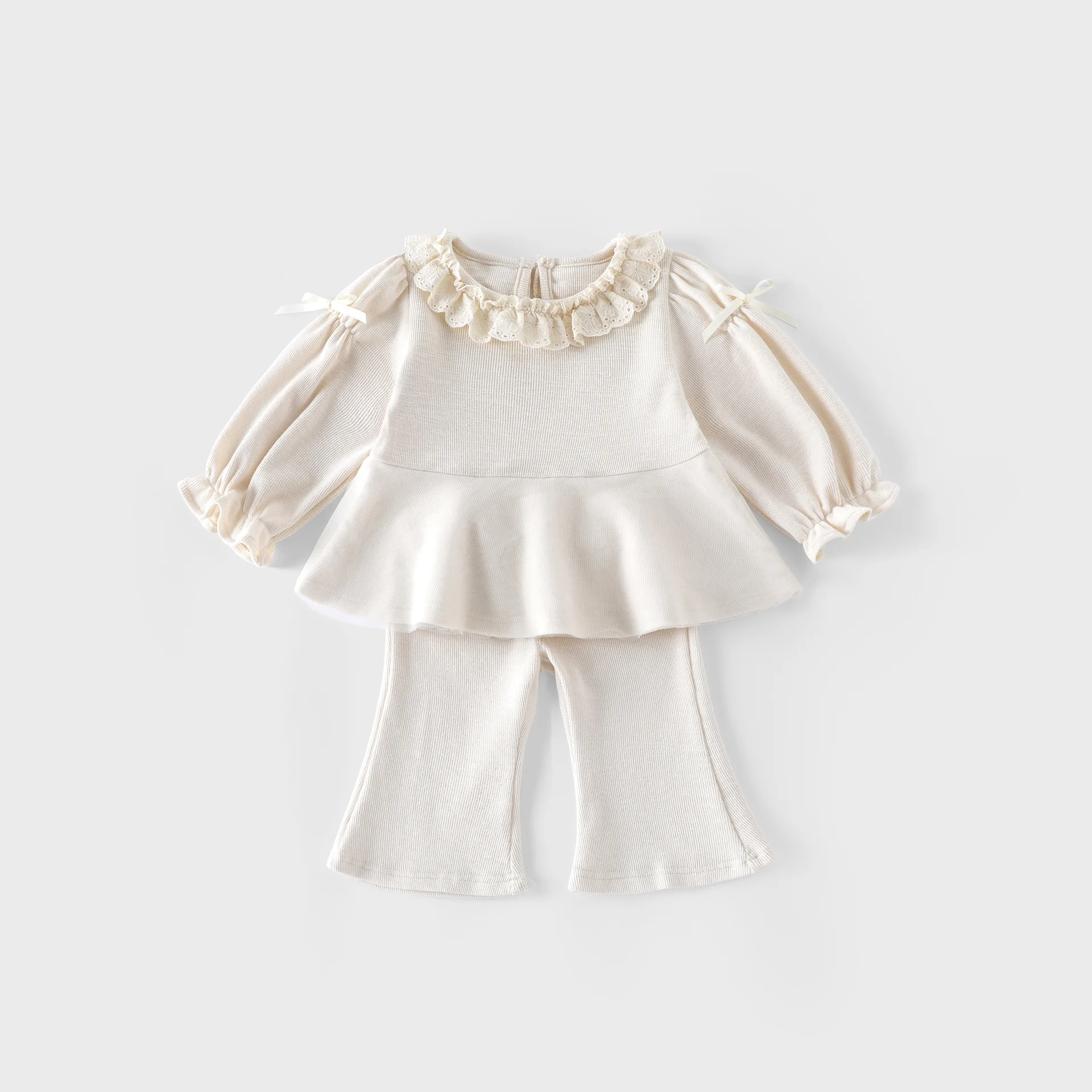 Girls Autumn Clothing Set Mesh Blouse And Flare Pants