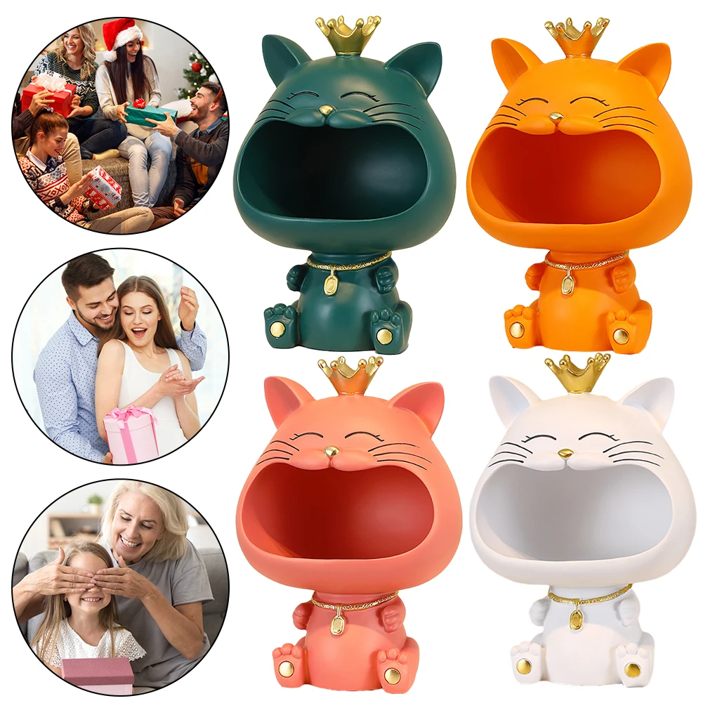 

Чехол для ключей с изображением кота на удачу, изысканные фигурки кота с большим ртом, мультяшное украшение для хранения ключей и часов