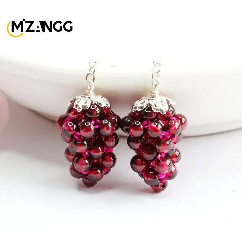 Silver Jewelry S925 Silver Natural Garnet Ear Hook Women's Earrings Crystal Healing Energy Stone Gift