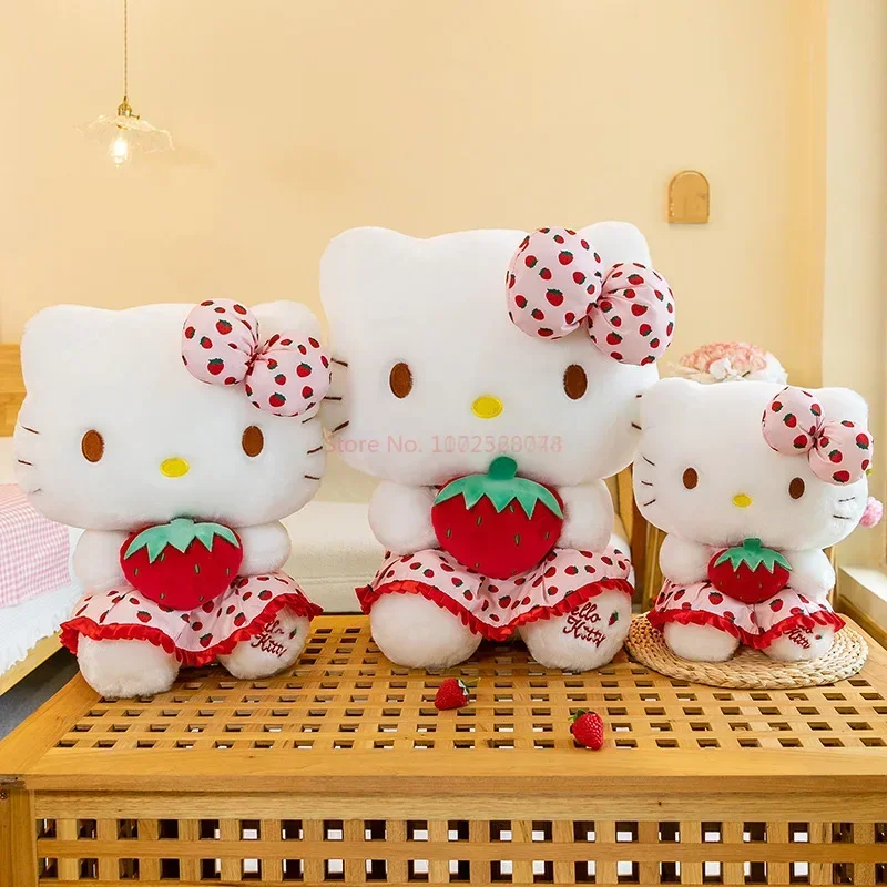 

2023 Sanrio плюшевая игрушка Kawaii Hello Kitty клубника Kt кошка кукла девочка украшение для комнаты Подушка для сна Детский Рождественский подарок