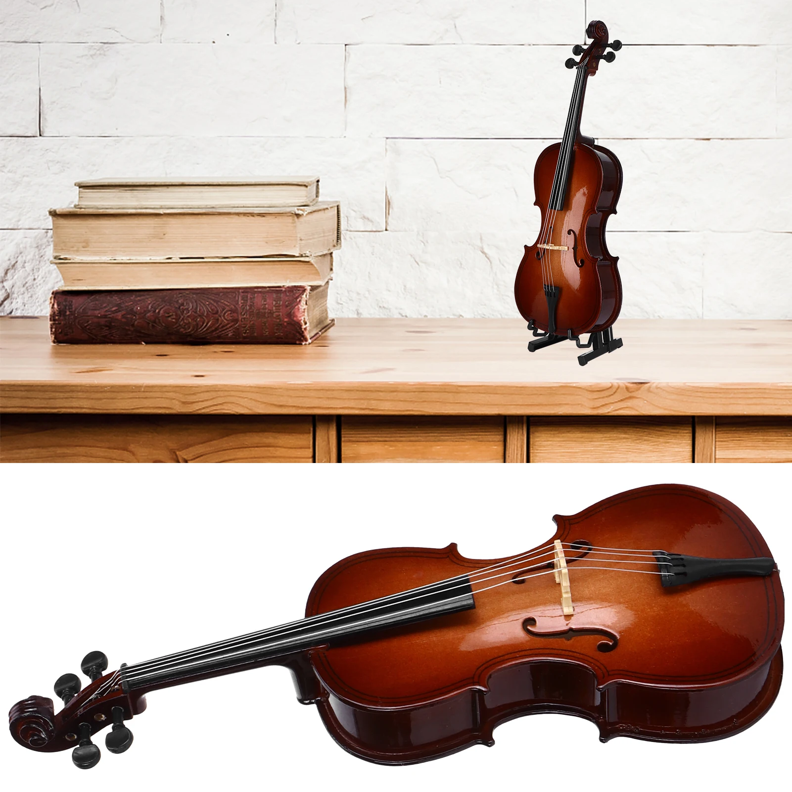 Miniature Cello Model - 9.1 Inch Wooden Decorative Cello With Bow & Stand, Collectible Gift