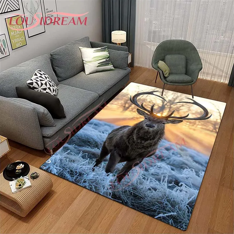 Hunting Print Rugs Deer Rug Elk Carpet Nature and Animals Area Rug for Livingroom Bedroom No