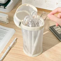 Large Capacity Solid Color Desktop Storage Pouch, Clear Mesh Organizer, Practical Tabletop Holder for Daily Sundries 2