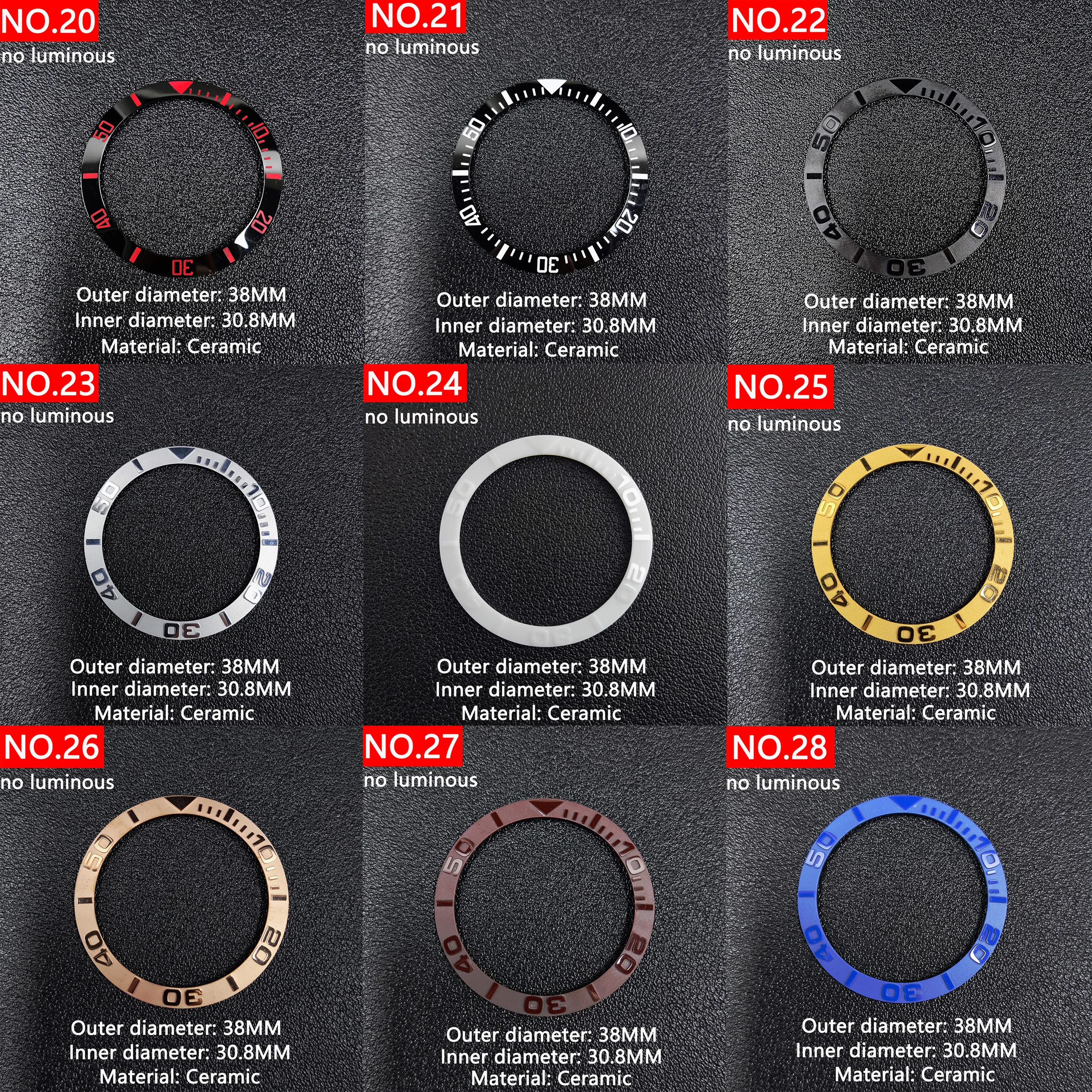 38mm Watch Ring Ceramic Bezel Insert Ring for Yacht celebrities Watch 40mm Case Watch Accessories Inner diameter 30.8mm