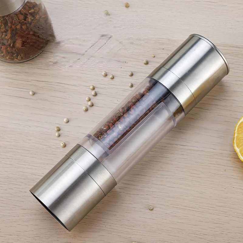 Dual Purpose Pepper Grinder Stainless Steel Double Head Kitchen Tools Sea Salt & Black Pepper Spice Manual Double Head Grinder