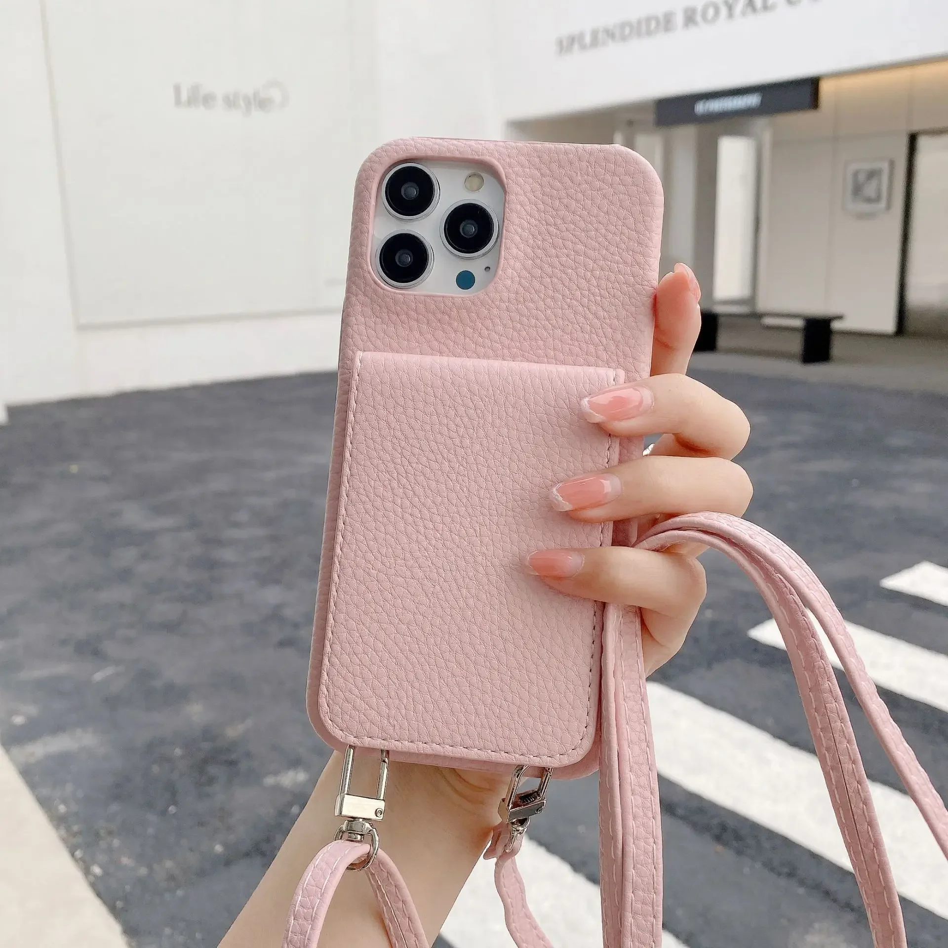 Elegant Leather Crossbody Phone Case with Lanyard and Card Holder