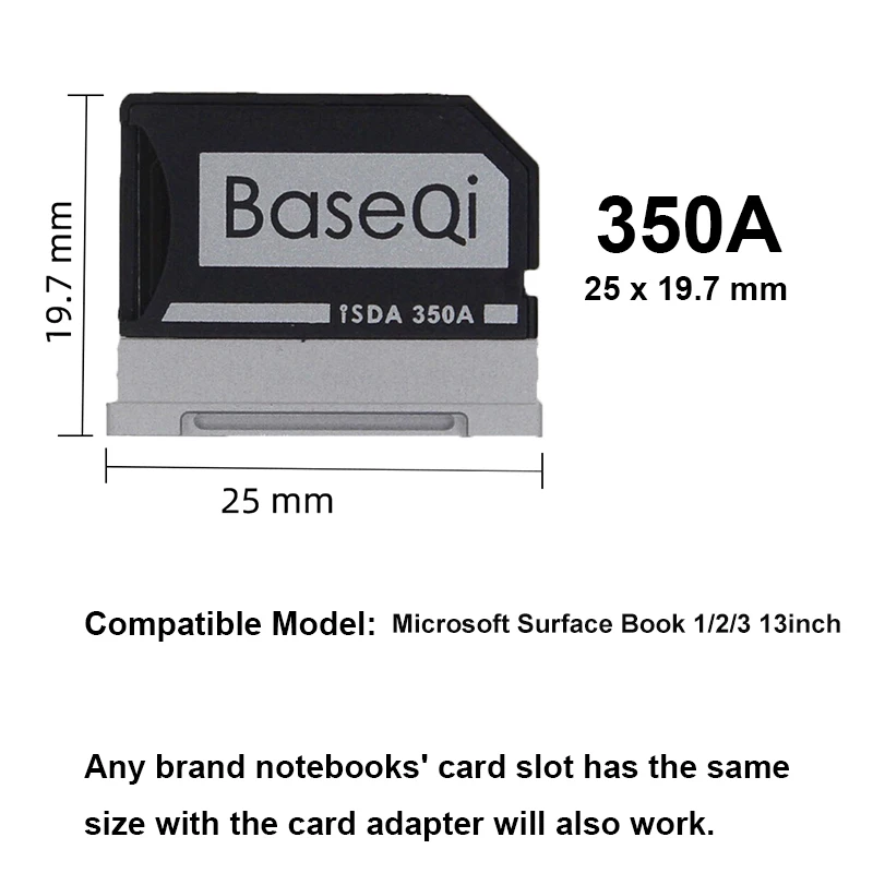 Baseqi para Microsoft Surface Book1 135 Polegadas Alumínio Micro sd Adaptador Sbook i ii ii 13 Leitor de Cartão de Memória Minidrive 350a - Imagem 3