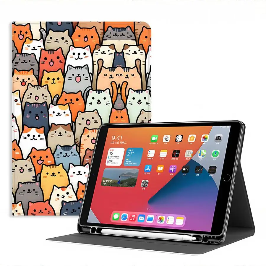 Girly Cute Cats Tablet Case with Pencil Holder