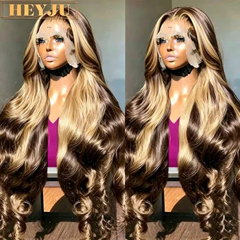 30 Inch Colored Highlight Human Hair Wigs Brazilian Body Wave Lace Front Wigs For Women 13x4 13x6 Hd Transparent Loose Wave Wig 1