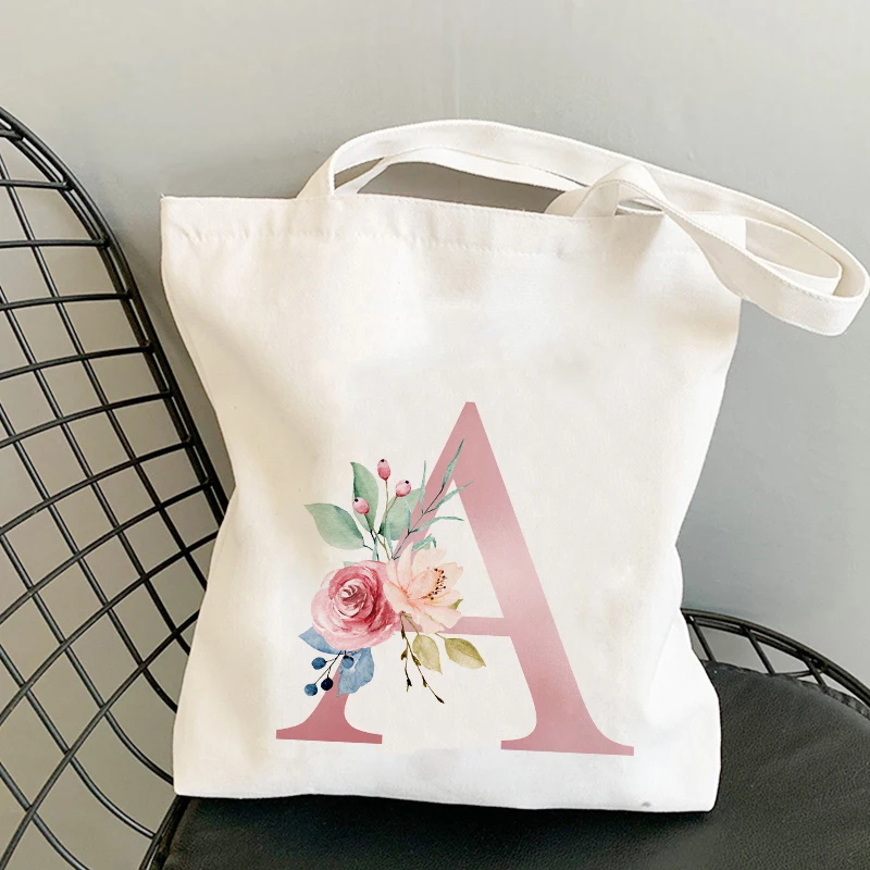 Bolso de lona con estampado de plantas para mujer, bandolera de algodón con letras, bolso de mano para compras, bolso lateral