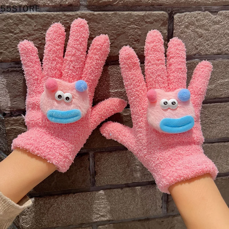 1Pair Cartoon Star Eye Five Finger Gloves For Women Girls Autumn Winter Warm Gloves Cute Fashion Student Birthday Gifts