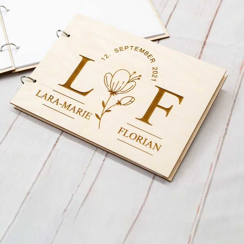 Personalized Wedding Guestbook,Wooden cover,Elegant memory Book for Wedding,Wedding Decor,Laser Engraved Wedding Memory Album