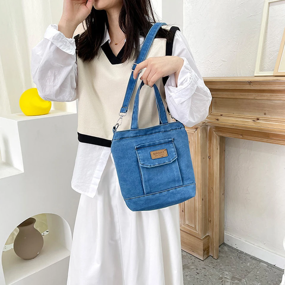 Women Crossbody Bag Denim Shopper Shoulder Handbag Large