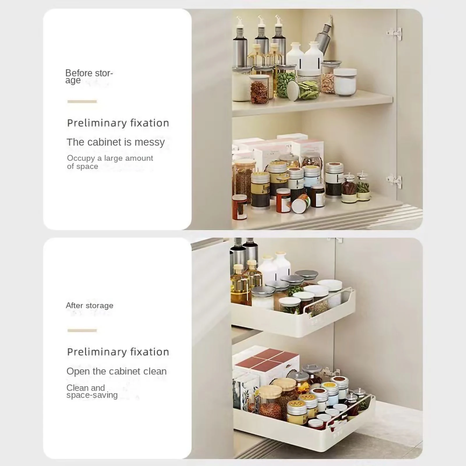 New Kitchen Storage Rack with Slide Rails Pull-out Kitchen Drawer Type Storage Tray Spice Box Storage Rack Cabinets Organizer 5