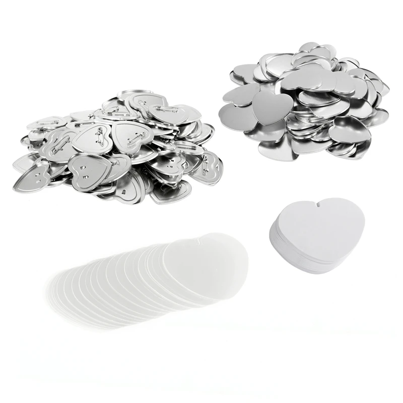 100pcs 57x53mm Heart-shaped Badge Pins Making Parts Metal Blank Heart Badge Button DIY Materials for Button Maker Supplies