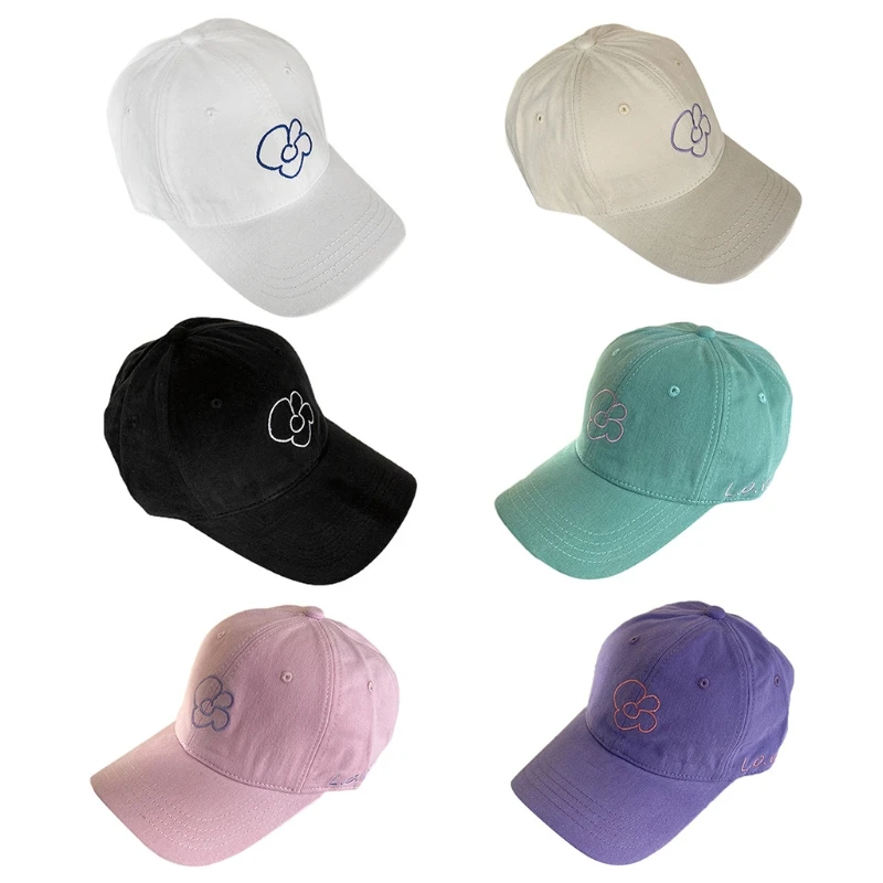 

Korean Women Men Summer Sunscreen Baseball Sweet Flower Embroidery Solid Color Outdoor Sports Adjustable for Snapback