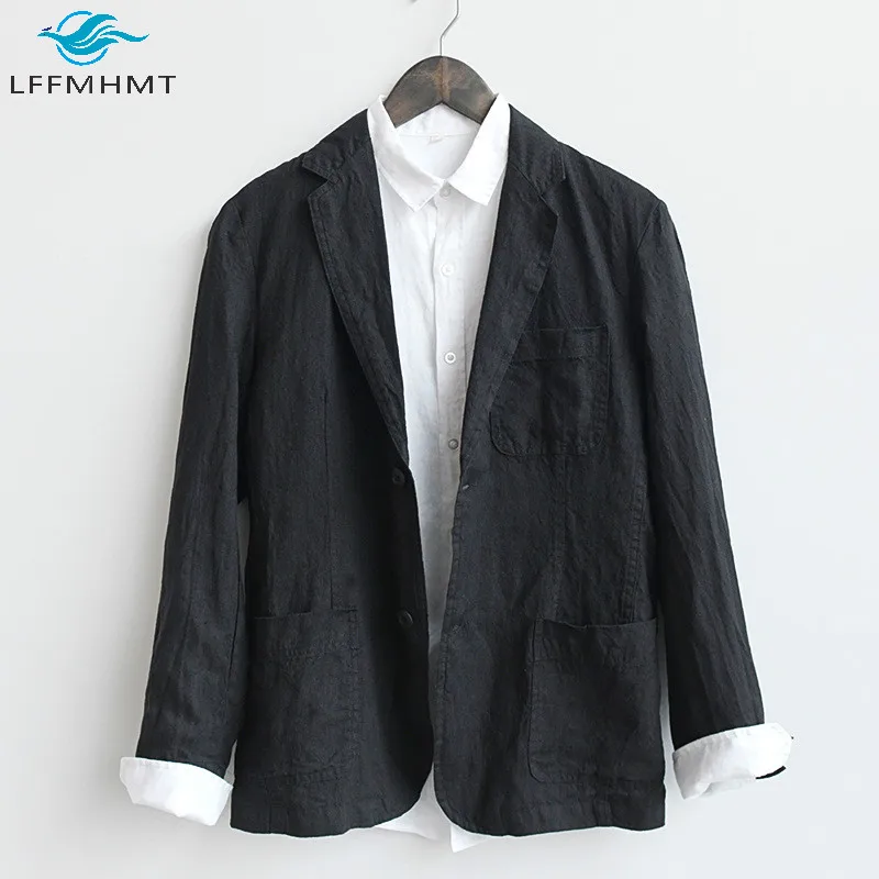 Men Cotton Linen Healthy Soft Comfortable Suit Jackets Business Casual Japan Style Retro Harajuku Solid Color Coats