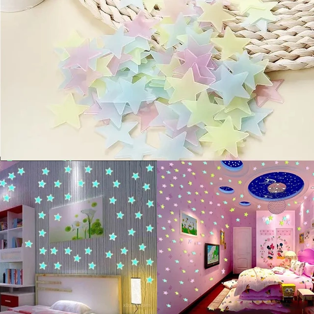 3D Stars Luminous Fluorescent Wall Stickers Glow In The Dark Kids