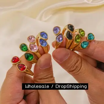 CARLIDANA Titanium Steel CZ Water Drop Ring – Women’s Gold