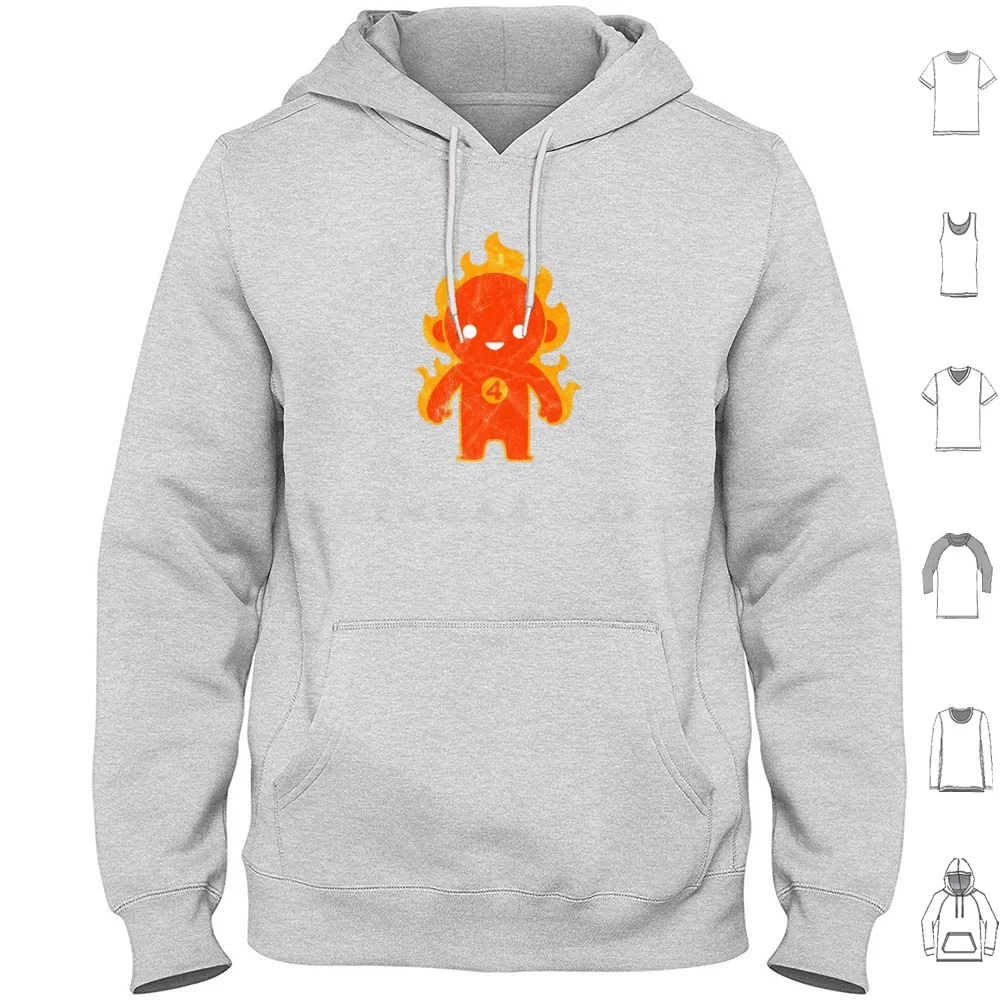 Kawaii Human Torch Felpa Con Cappuccio In Cotone Manica Lunga Fantastica 4 Torcia Umana Johnny Retro Distressed Colorful Kawaii Cute Supereroi