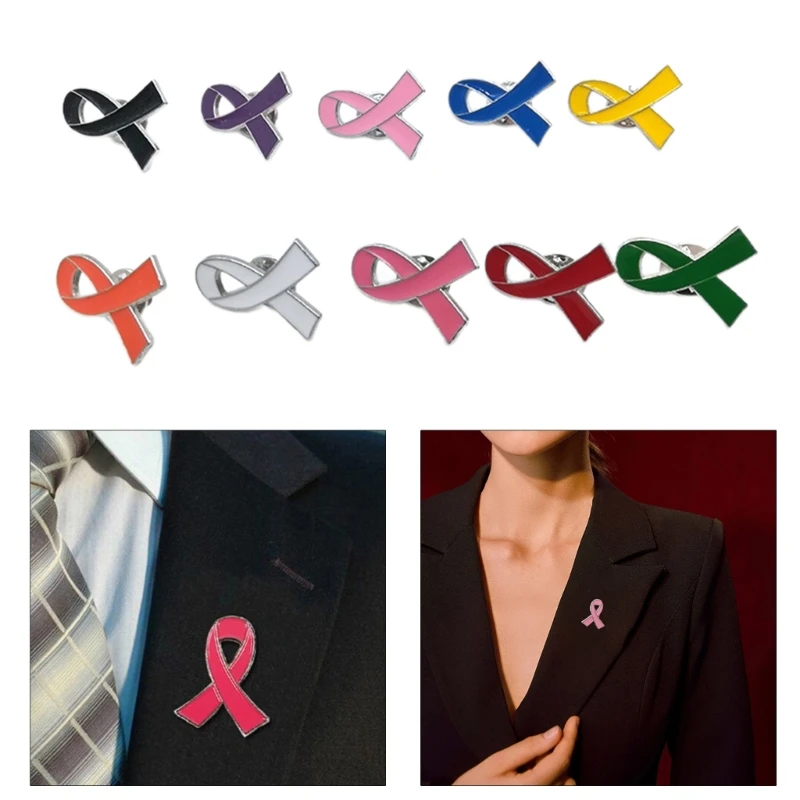 10 Pcs Ribbon Lapel Pin Breast Cancers Awareness Brooch Hope Ribbon