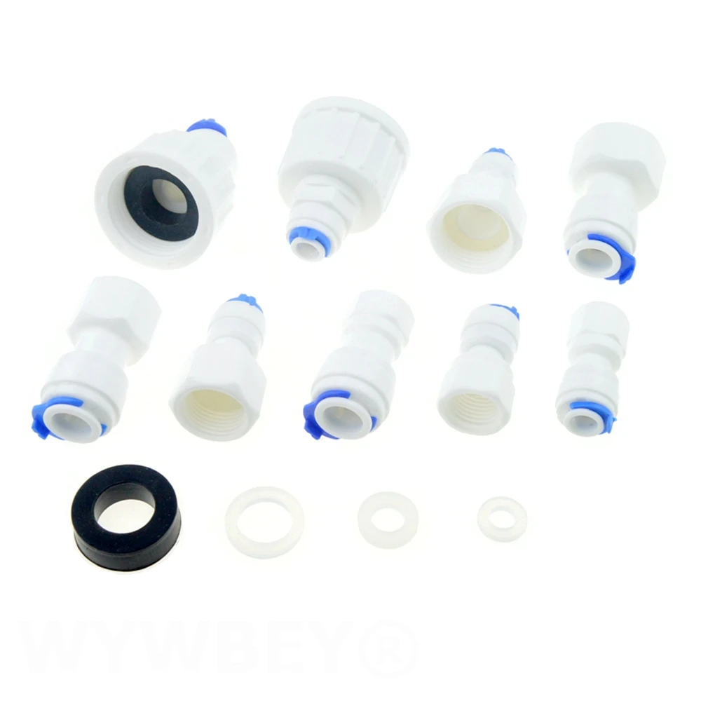 Reverse Osmosis RO น้ําระบบ 1/4 "3/8" นิ้ว 8mm OD ท่อ 1/4 "1/2" 3/4 "1/8" หญิงท่อพลาสติก Quick Connectors 1