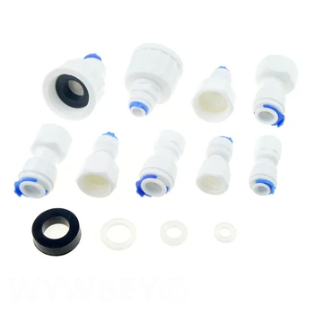 Reverse Osmosis RO น้ําระบบ 1/4 "3/8" นิ้ว 8mm OD ท่อ 1/4 "1/2" 3/4 "1/8" หญิงท่อพลาสติก Quick Connectors 1