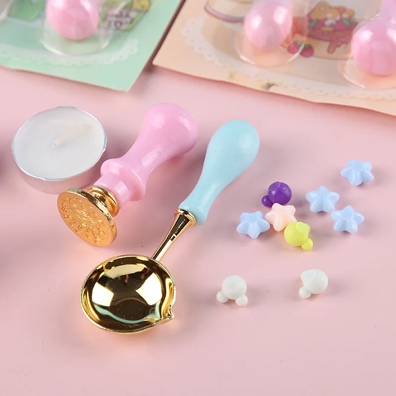 Creative Fire Paint Stamp Set Student Handbook DIY Material Kit With Wax Grain Handle Spoon Stamp Guca Toys Girls Birthday Gifts