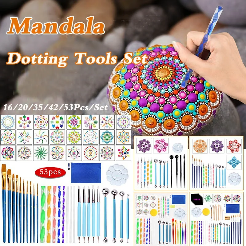 Art drawing tools 16/20/35/42/53PCS DIY mandala dotting painting tools stencil painting board acrylic tools set for stone flower artDecor