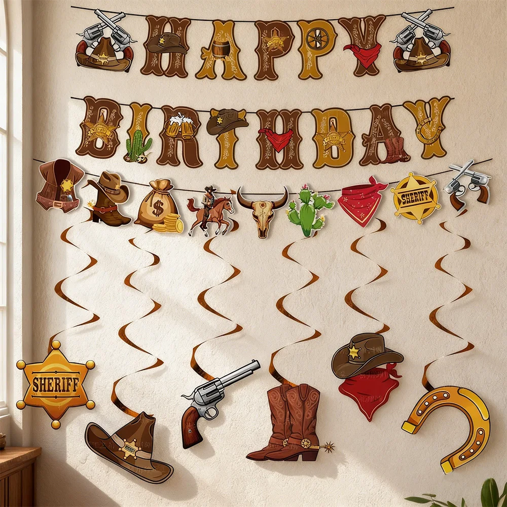 Wild-West Cowboy Party Banner Girlande Hängende Spiralen Deko Rennpferd Banner Jungen Western Cowboy Geburtstag Dekorationsbanner