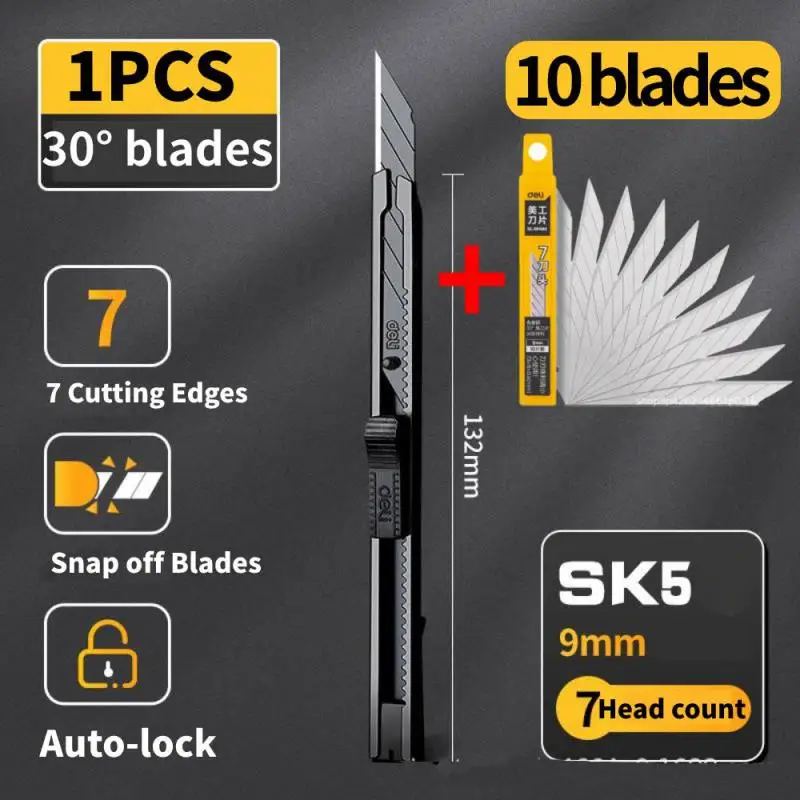 30-Degree-Sharp-Metal-Utility-Knife-Box-Cutter-9mm-Snap-off-Black-Steel ...