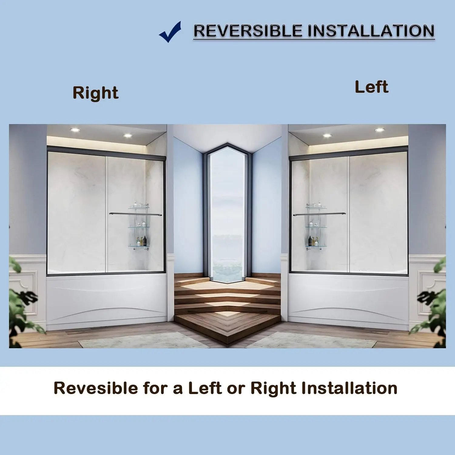 Semi Frameless Shower Door with Clear Glass Bypass Sliding Bathroom Door Black Hardware Double Sliding Glass Shower Enclosure 4