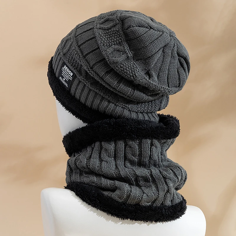 Unisex Plush Lined Winter Hat Thicken Warm Knitted Suit Outdoor Fashion Winter Cap  For Men & Women Leisure Beanie Cap