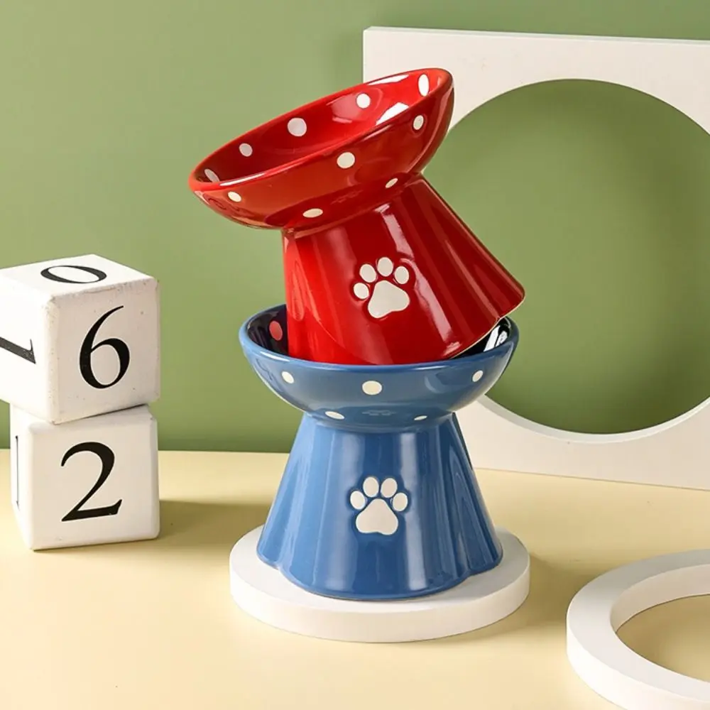 Ceramic Cat Bowl Cute Large Capacity Pet High Foot Bowl Anti Tipping Non-slip Pet Drinking Feeder Kitten Puppy - PeticaDeals