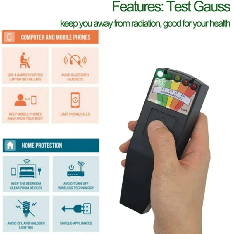 K2 Electromagnetic Field Radiation Tester EMF Reader Electromagnetic Detector Magnetic Field Meter 5 LED Indicator Gauss Meter radiation detector emf meter tester