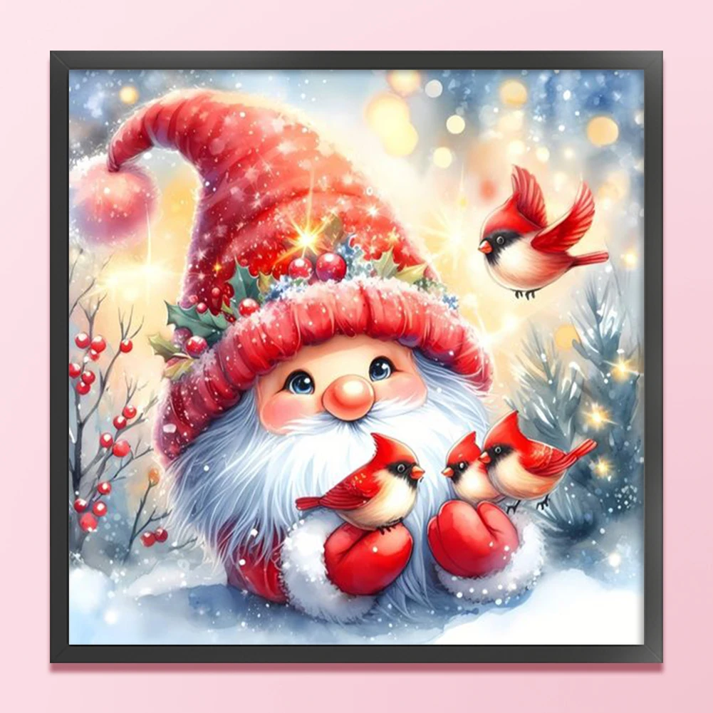 Bird Gnome Printed Cross Stitch Kit 40x40cm DIY 11CT Thread Art Needlework Decor