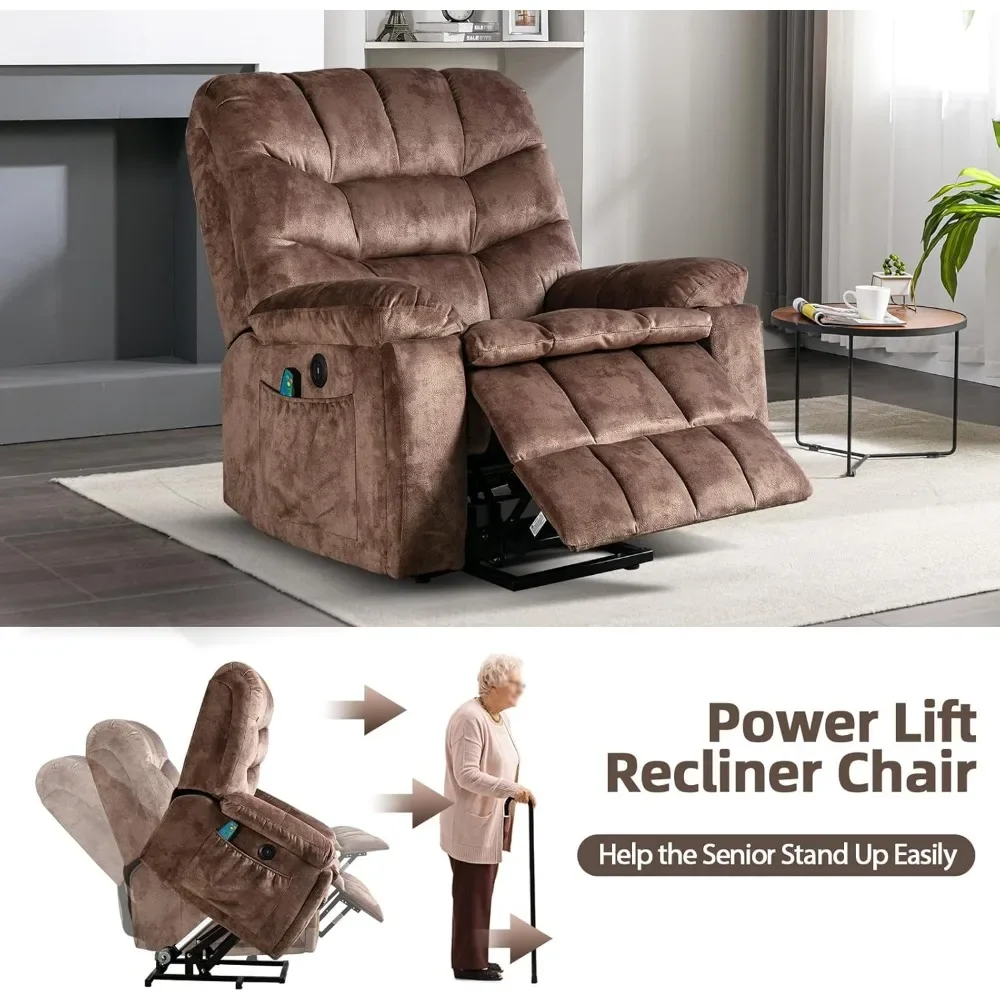Large Power Lift Chair With Massage and Heat for Elderly Recliner Chaise Lounges Brown2 Rocking Chairs for Living Room Furniture