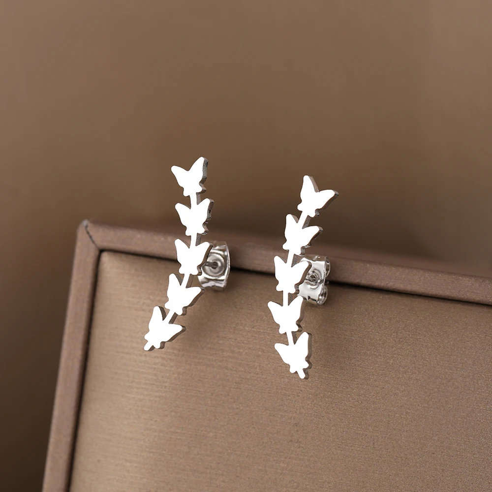 Stainless Steel Earrings Delicate Butterfly Accessory Charms Trend Fine Fashion Stud Earrings - Image 2